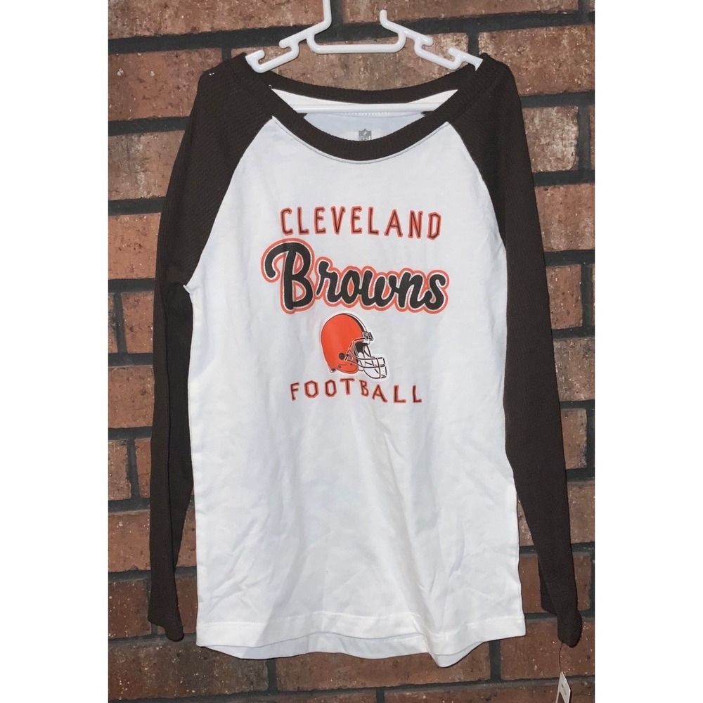 NFL Team Apparel Cleveland Browns Girls Long Sleeve Waffle Shirt Small 6/6X